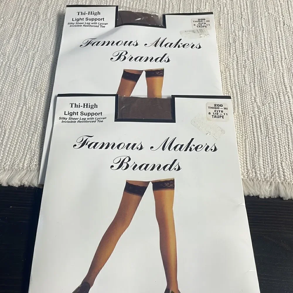 FAMOUS MAKERS BRANDS Thigh High Light Support Stockings Hose Fit 8 1/2-11 Taupe